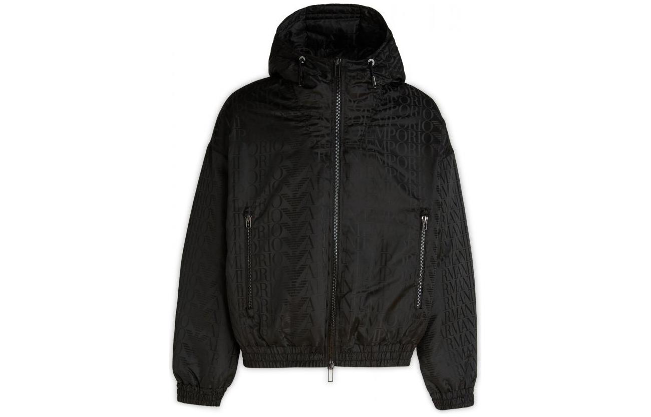 Emporio Armani FW22 Black Logo Print Down Jacket Hooded Zip Coat 6L1BN9-1NNGZ-0029