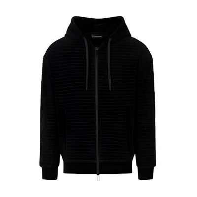 Emporio Armani FW22 Black Monogram Embossed Zip Jacket Outerwear 6L1MN01-JJWZ1-F026