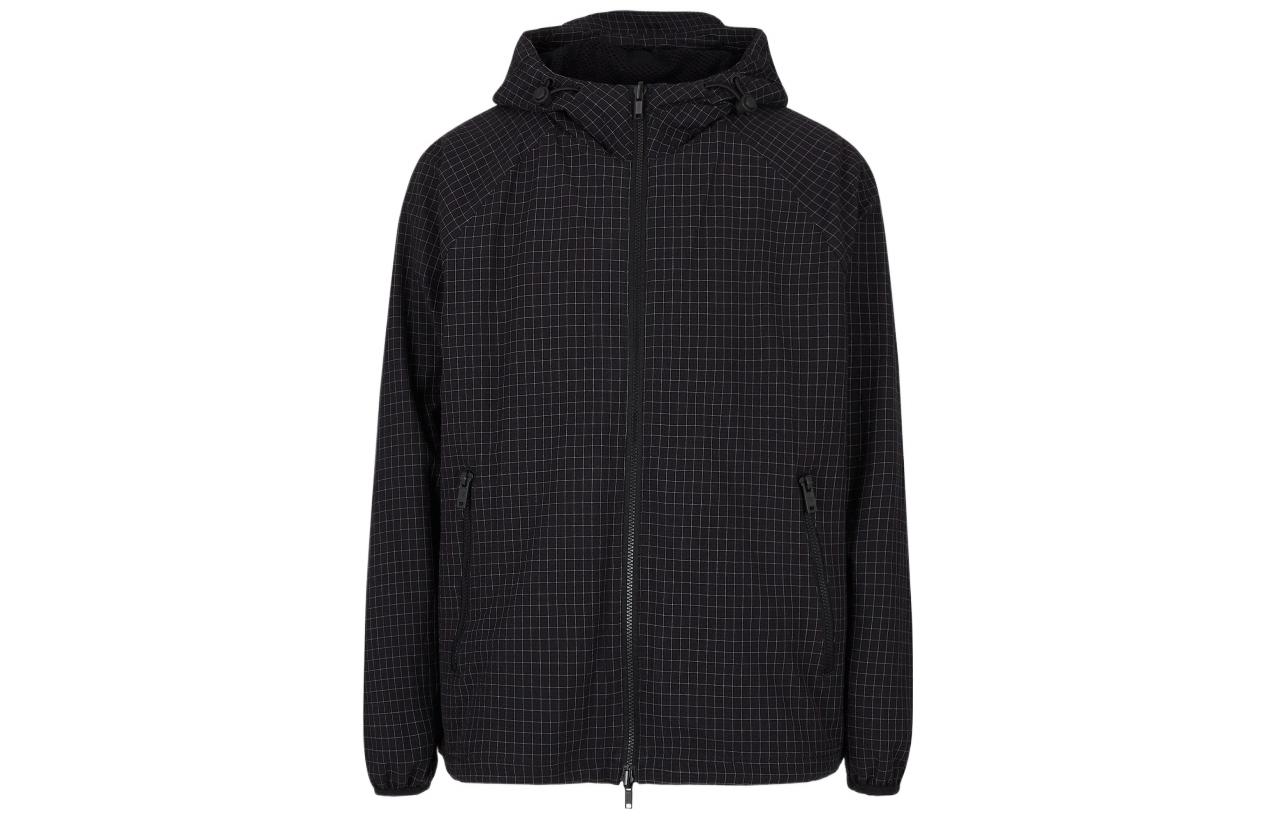 Emporio Armani FW22 Black Plaid Stripe Zip Hoodie Jacket 3L1B7F-1N6BZ-F010