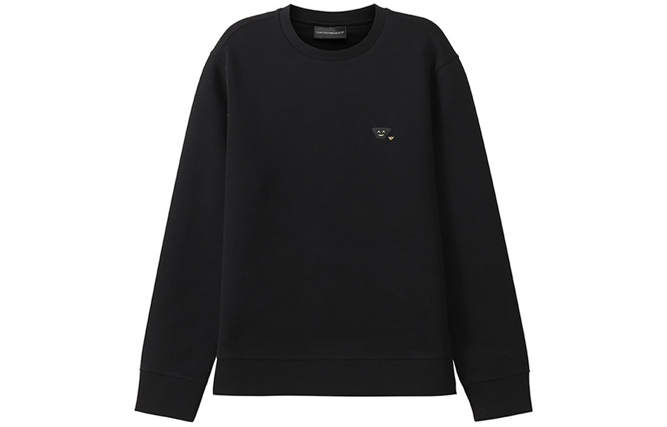 Emporio Armani FW22 Black Smiley Embroidered Cotton Crewneck Sweatshirt 8N1MFC-1JHSZ-0999
