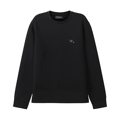 Emporio Armani FW22 Black Smiley Embroidered Cotton Crewneck Sweatshirt 8N1MFC-1JHSZ-0999