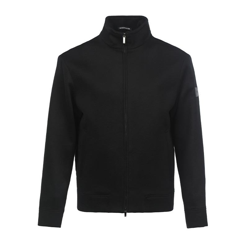 Emporio Armani FW22 Black Solid Color Label Stand Collar Jacket H31R42-C1452-0999