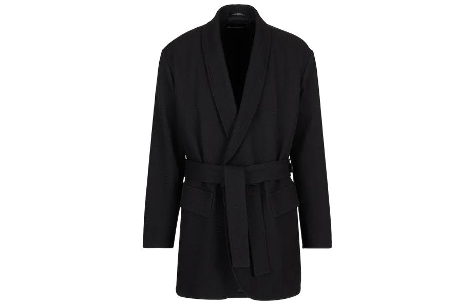 Emporio Armani FW22 Black Waist-Tied Mid-Length Jacket H31G05-C1215-1999