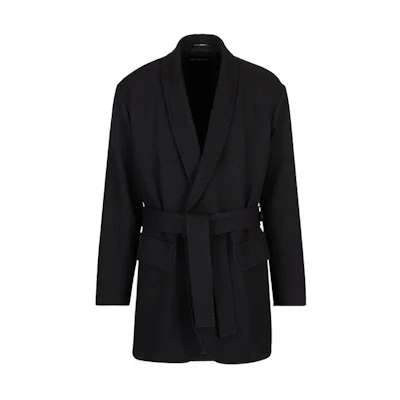 Emporio Armani FW22 Black Waist-Tied Mid-Length Jacket H31G05-C1215-1999