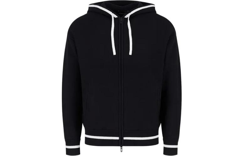 Emporio Armani FW22 Black Zip-Up Hoodie Jacket with Stripe Trim 6L1MXD1-MJRZ1-0920