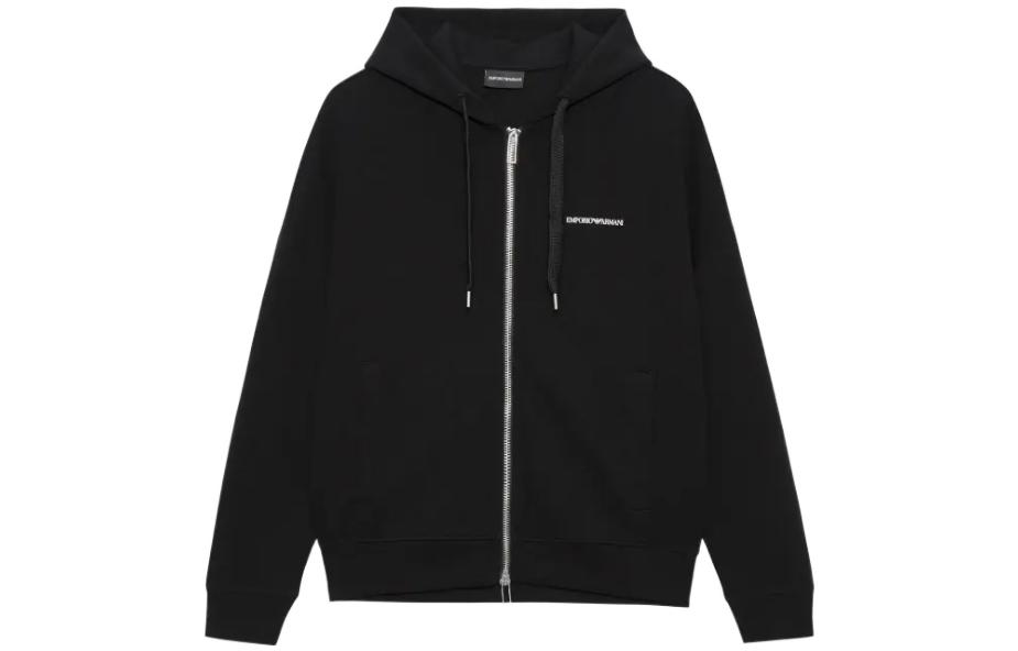 Emporio Armani FW22 Black Zip Up Hoodie with Letter Print for Men 6L1MB4-1JHSZ-0999