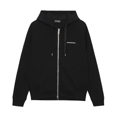 Emporio Armani FW22 Black Zip Up Hoodie with Letter Print for Men 6L1MB4-1JHSZ-0999
