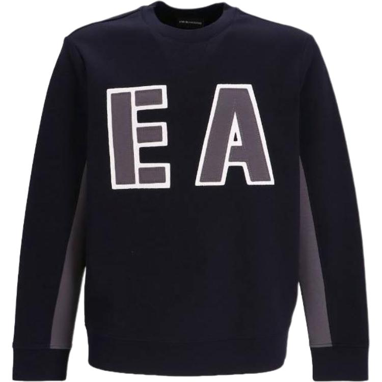Emporio Armani FW22 Blue Crewneck Sweatshirt with Letter Patch Design 6L1MP4-1JHSZ-0920