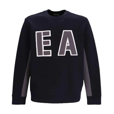Emporio Armani FW22 Blue Crewneck Sweatshirt with Letter Patch Design 6L1MP4-1JHSZ-0920