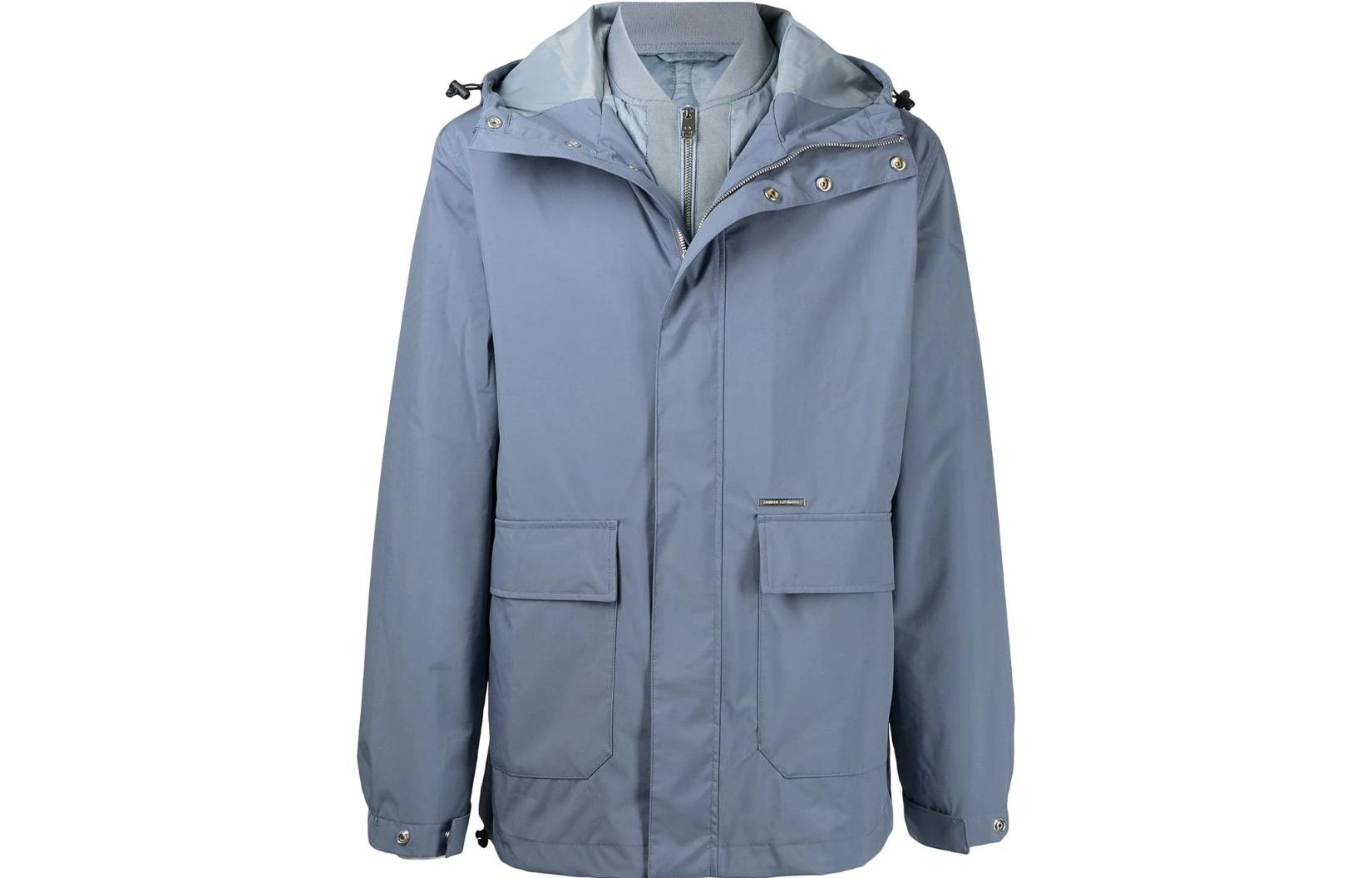 Emporio Armani FW22 Blue Solid Color Double-Layer Zip-Up Hoodie Jacket 3LZK21ZNB7Z29111