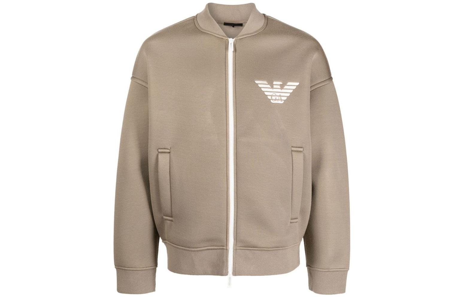 Emporio Armani FW22 Brown Logo Embroidered Zip Casual Jacket 6L1MM3-1JUWZ-0137