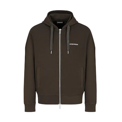 Emporio Armani FW22 Brown Logo Print Zip-Up Hoodie Jacket 6L1MB41-JHSZ1-0558