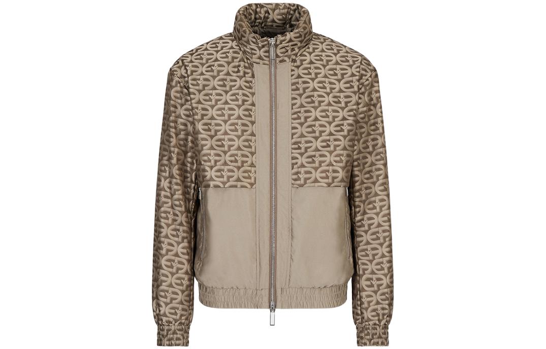 Emporio Armani FW22 Brown Logo Print Zip-Up Jacket for Men 6L1BL6-1NKYZ-F168