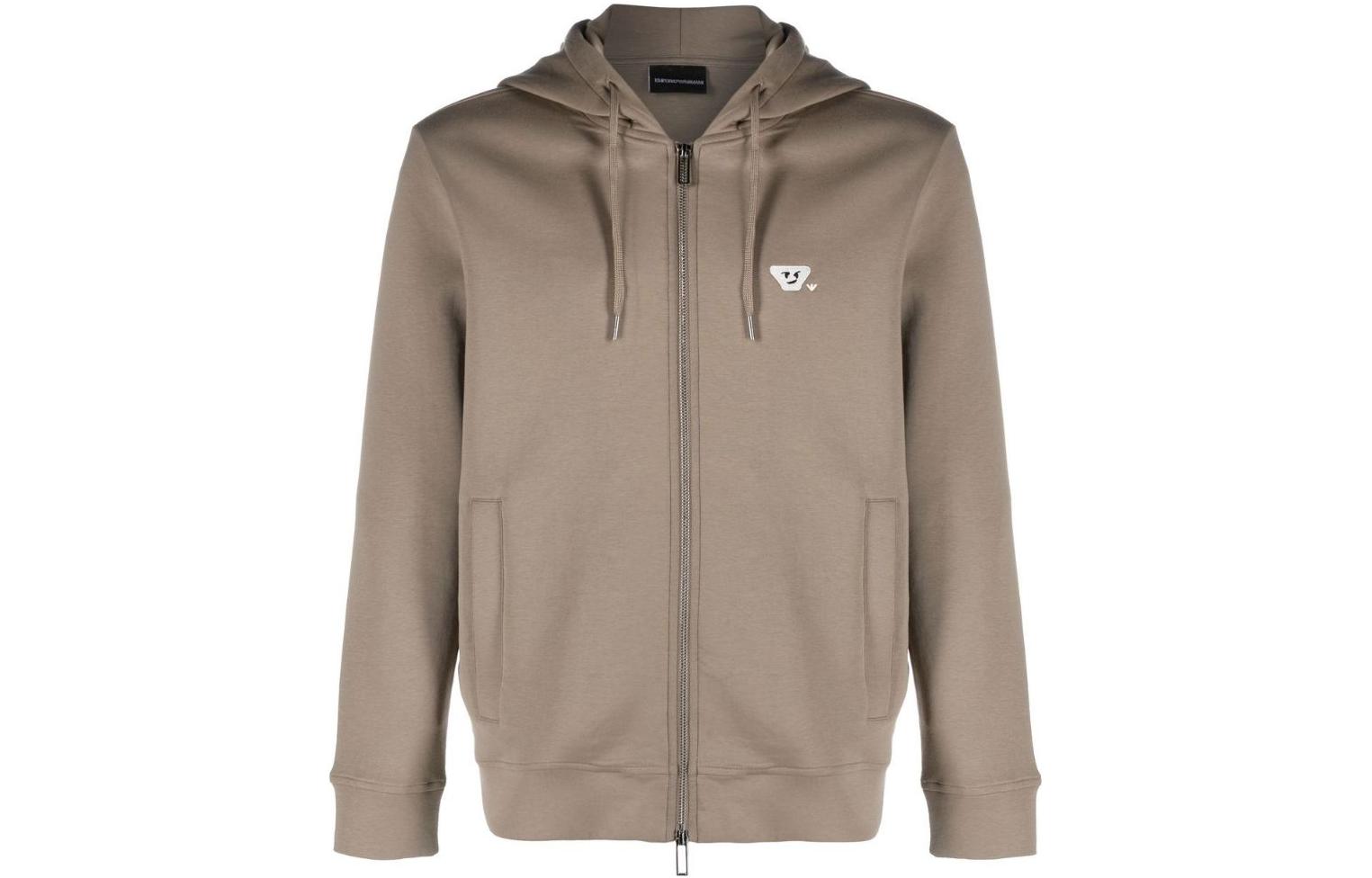 Emporio Armani FW22 Brown Solid Color Zip-Up Hoodie Jacket 8N1MFF-1JHSZ-0137