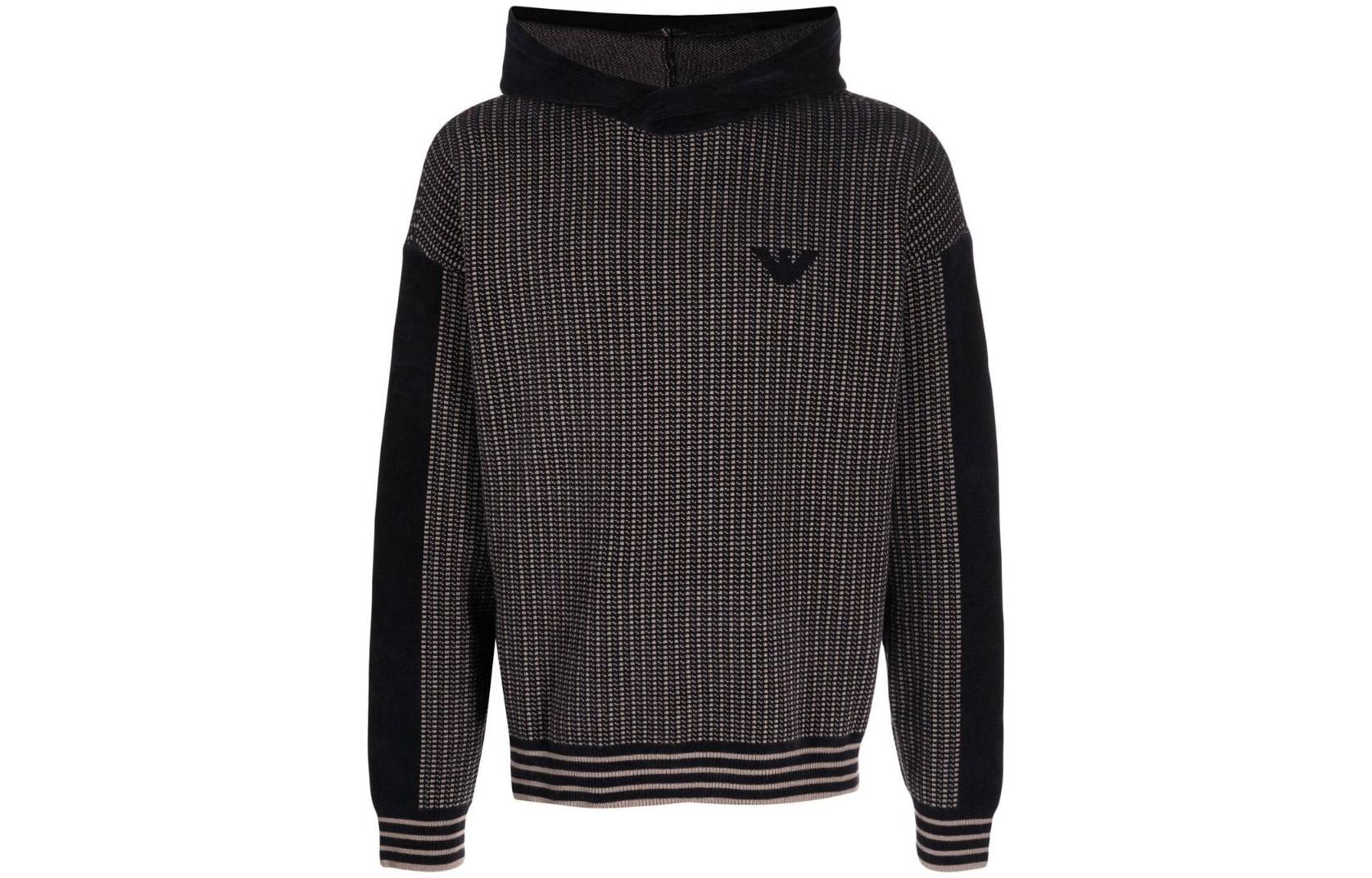 Buy Emporio Armani FW22 Brown Striped Logo Hooded Knit Sweater for Men. 6L1MXF1MJUZ-62