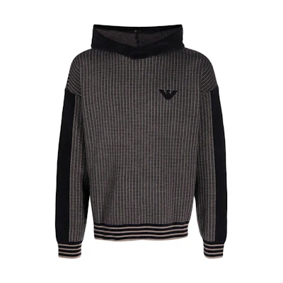 Emporio Armani FW22 Brown Striped Logo Hooded Knit Sweater for Men. 6L1MXF1MJUZ-62