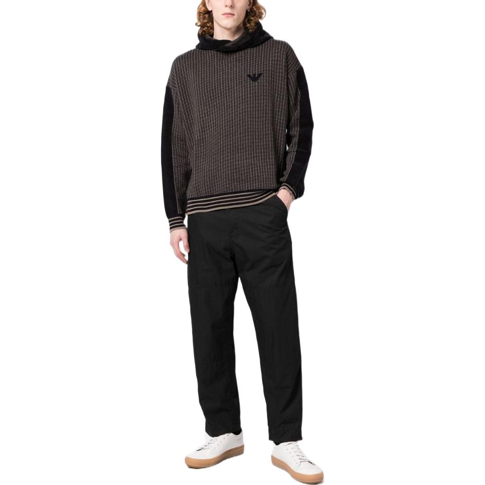 Lookbook Emporio Armani FW22 Brown Striped Logo Hooded Knit Sweater for Men. 6L1MXF1MJUZ-62