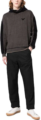 Emporio Armani FW22 Brown Striped Logo Hooded Knit Sweater for Men. 6L1MXF1MJUZ-62 Lookbook Emporio Armani FW22 Brown Striped Logo Hooded Knit Sweater for Men. 6L1MXF1MJUZ-62