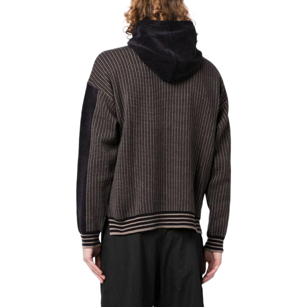 Shop Emporio Armani FW22 Brown Striped Logo Hooded Knit Sweater for Men. 6L1MXF1MJUZ-62