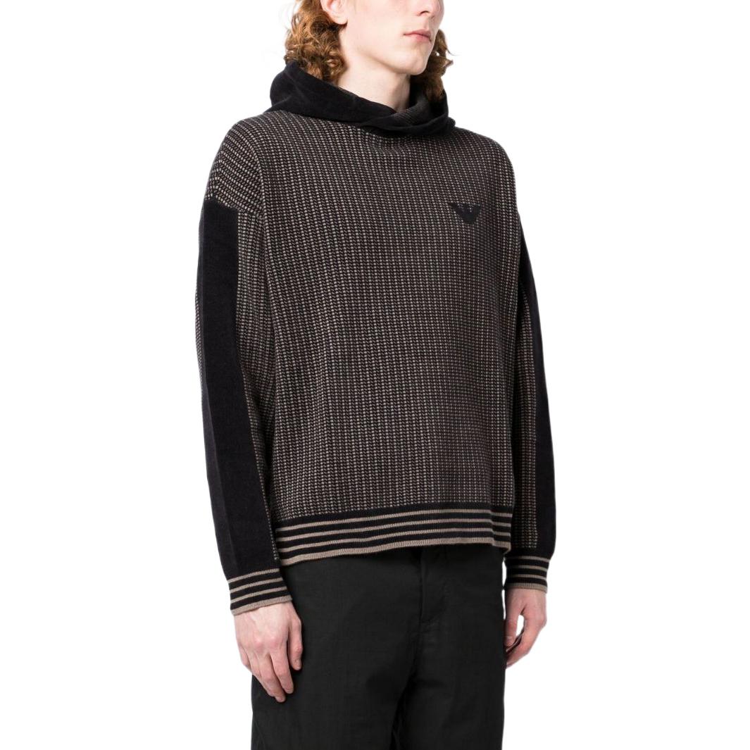 Purchase Emporio Armani FW22 Brown Striped Logo Hooded Knit Sweater for Men. 6L1MXF1MJUZ-62