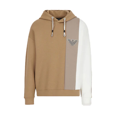 Emporio Armani FW22 Classic Eagle Logo Pullover Hoodie Colorblock. 3L1MCA-1JHSZ-F116