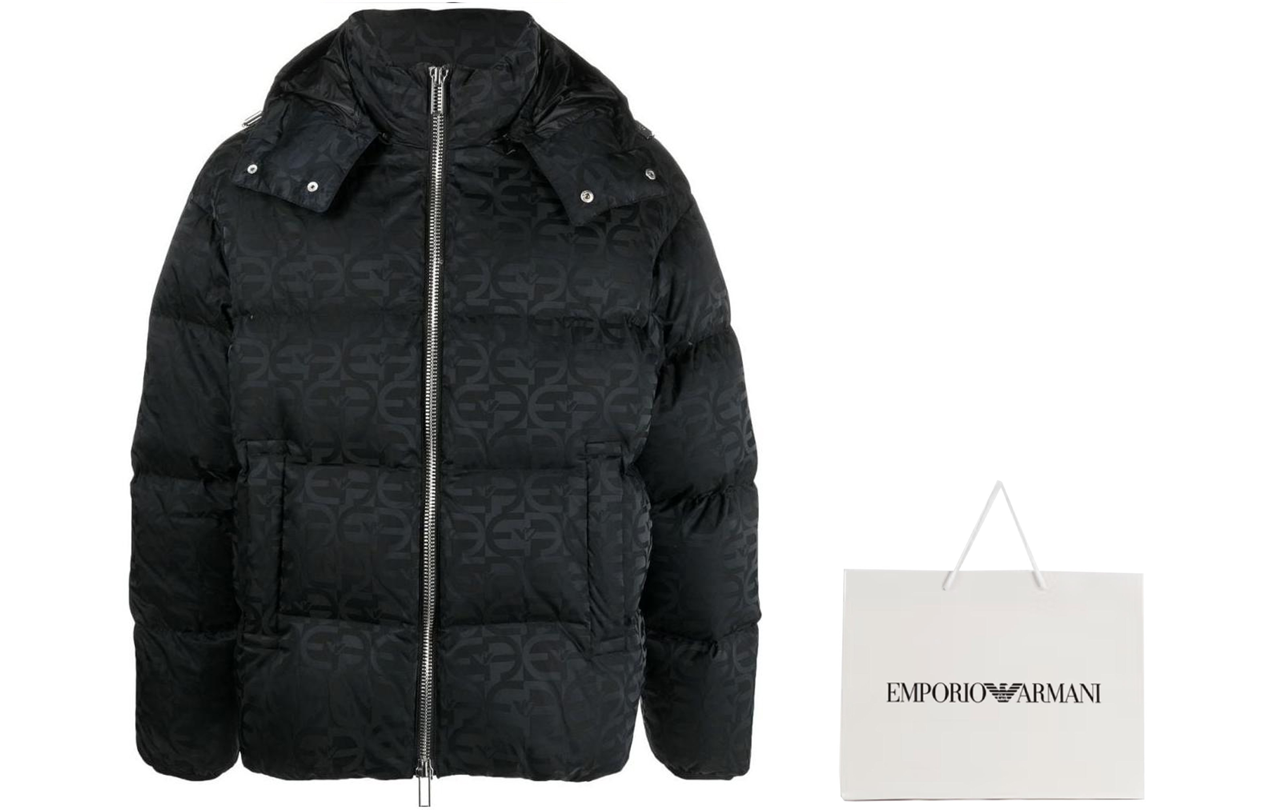Lookbook Chaqueta Negra EMPORIO ARMANI FW22 Logo Clásico Acolchada Manga Larga 6L1BH21NLLZ0999