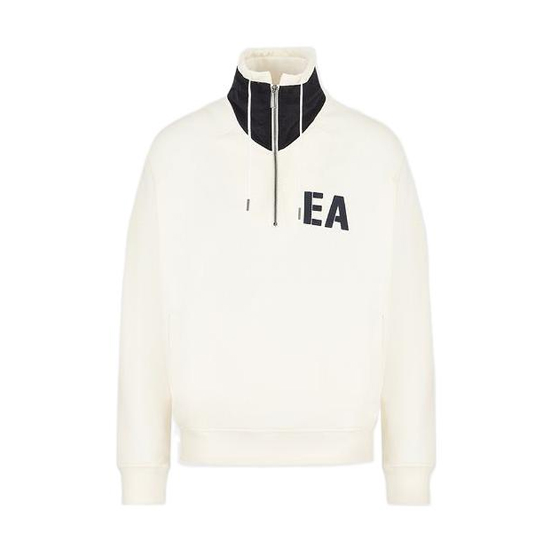 Emporio Armani FW22 Color-Block Half-Zip Sweatshirt Men’s White 6L1MM01-JQNZ1-0128