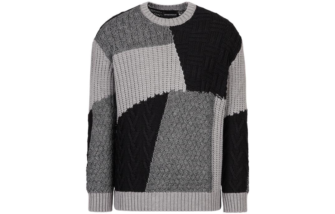 EMPORIO ARMANI FW22 Colorblock Crewneck Sweater  Gray Black 6L1MW1-1M33Z-F055
