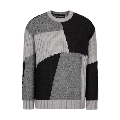 EMPORIO ARMANI FW22 Colorblock Crewneck Sweater Gray Black 6L1MW1-1M33Z-F055