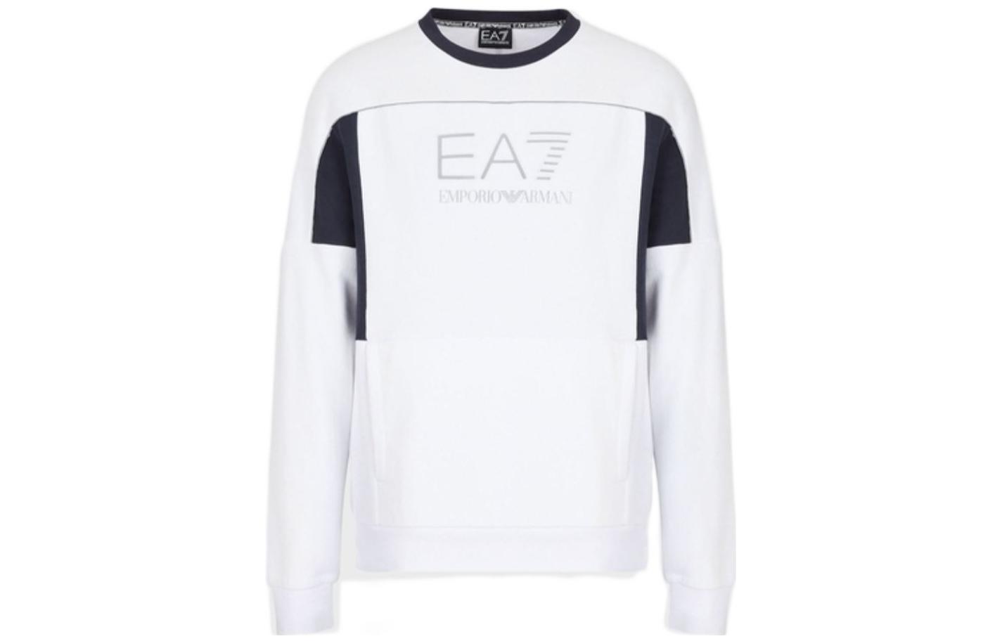Emporio Armani FW22 Colorblock Logo Crewneck Sweatshirt Men’s White 6LPM17P-JEQZ-1100