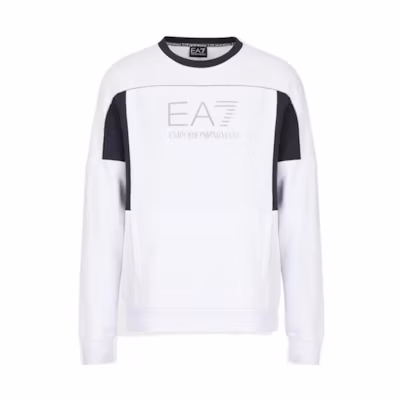 Emporio Armani FW22 Colorblock Logo Crewneck Sweatshirt Men’s White 6LPM17P-JEQZ-1100