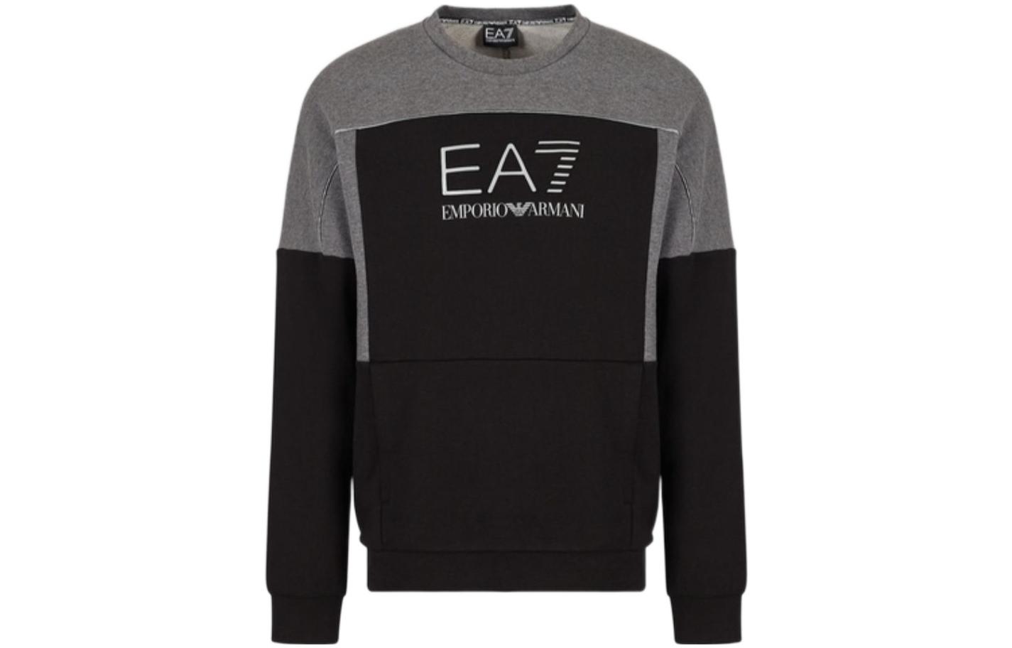 Emporio Armani FW22 Colorblock Logo Crewneck Sweatshirt Black 6LPM17-PJEQZ-1200