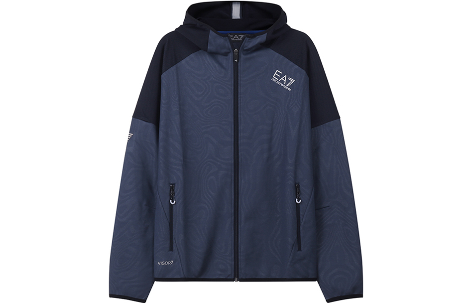 Emporio Armani FW22 EA7 Color Block Zip Hoodie Indigo Navy Blue 3LPM33-PJAHZ-1547