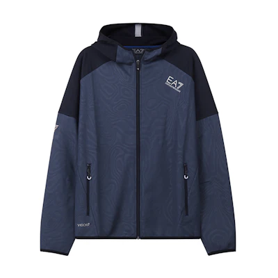 Emporio Armani FW22 EA7 Color Block Zip Hoodie Indigo Navy Blue 3LPM33-PJAHZ-1547