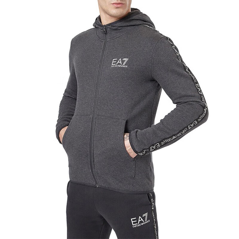Shop Emporio Armani FW22 EA7 Logo Print Hoodie Kelabu Gelap 6GPM32-1J07Z-3909