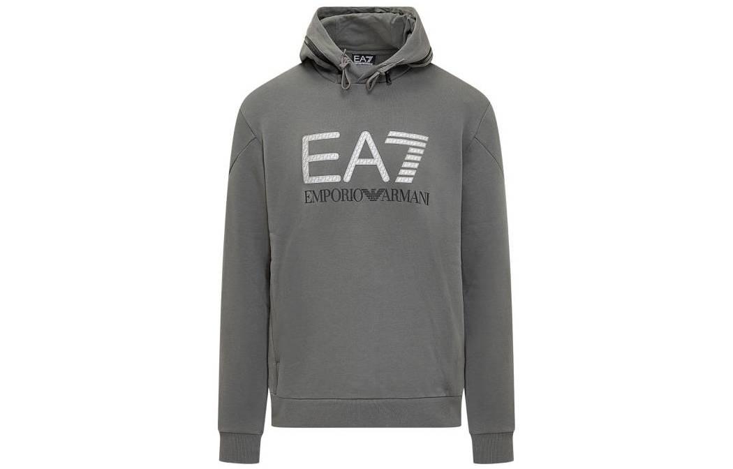Emporio Armani FW22 EA7 Logo Print Hoodie Grey Long Sleeve 6LPM88-PJ07Z-1977