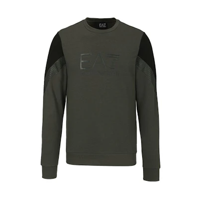 Emporio Armani FW22 EA7 Patchwork Logo Crewneck Sweatshirt Green Mens 6LPM55-PJ9FZ-1866