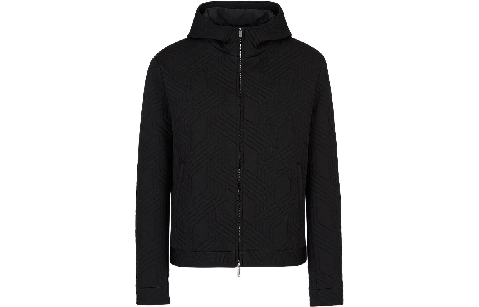 EMPORIO ARMANI FW22 Embossed Pattern Hoodie Jacket  Black H31R41-C1247-1999
