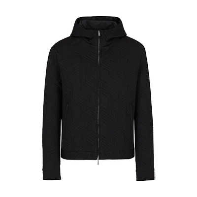 EMPORIO ARMANI FW22 Embossed Pattern Hoodie Jacket Black H31R41-C1247-1999