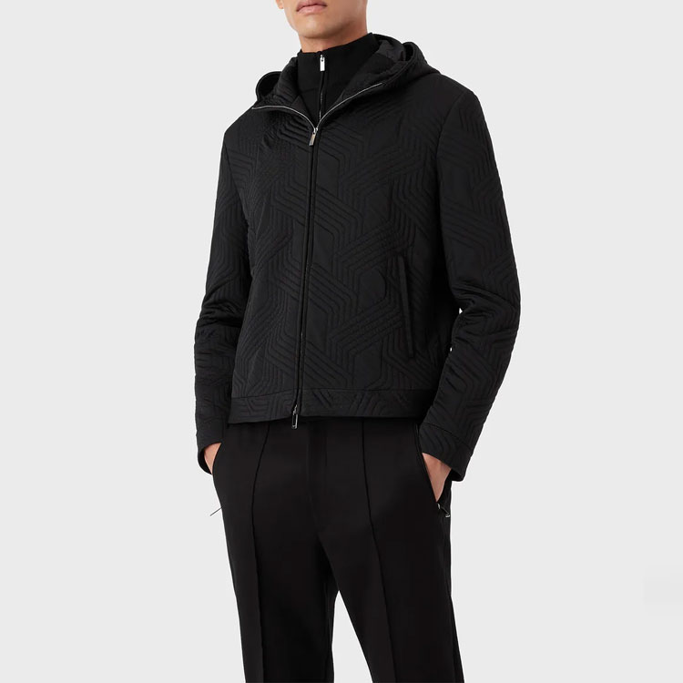Shop EMPORIO ARMANI FW22 Jaket Hoodie Corak Embossed Hitam H31R41-C1247-1999
