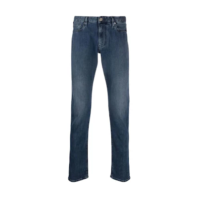EMPORIO ARMANI FW22 Essentials Mid-Rise Straight Washed Jeans Blue. 8N1J06-1G19Z-0942