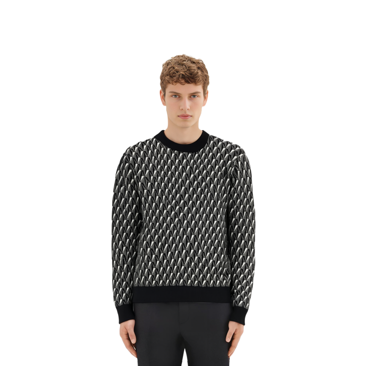 Shop Emporio Armani FW22 Geometric Knit Crewneck Sweater Black  Fashion 6L1MXX1-MCQZ1-F633