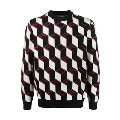 EMPORIO ARMANI FW22 Geometric Logo Jacquard Crewneck Sweater Men Multi-color 6L1MXX-1MCQZ-F318