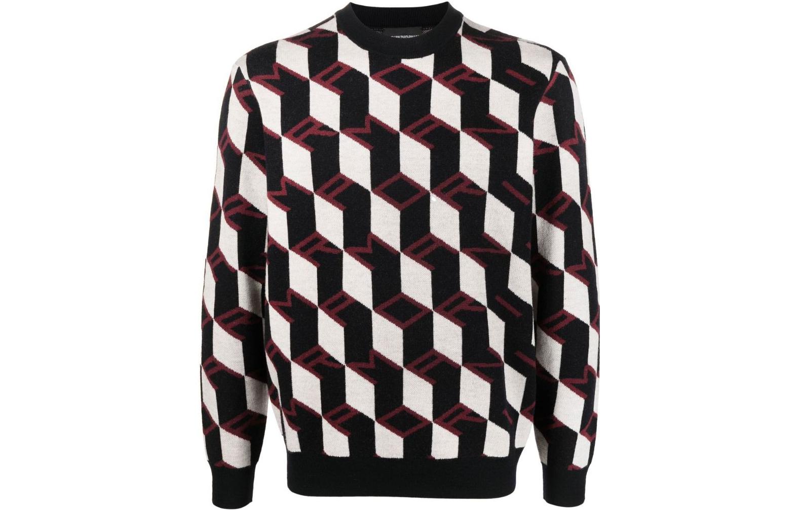 Order EMPORIO ARMANI FW22 Geometric Logo Jacquard Crewneck Sweater Men Multi-color 6L1MXX-1MCQZ-F318
