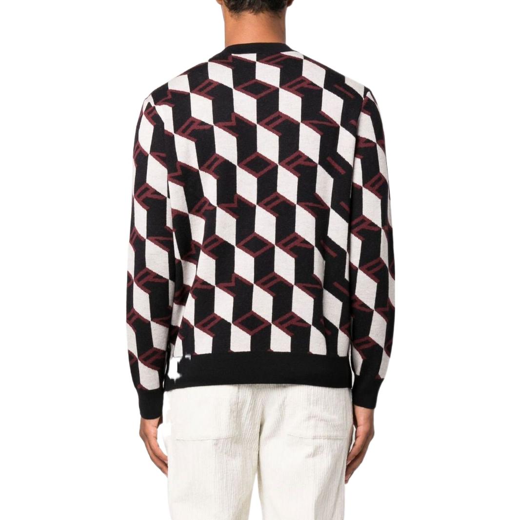 Shop EMPORIO ARMANI FW22 Geometric Logo Jacquard Crewneck Sweater Men Multi-color 6L1MXX-1MCQZ-F318