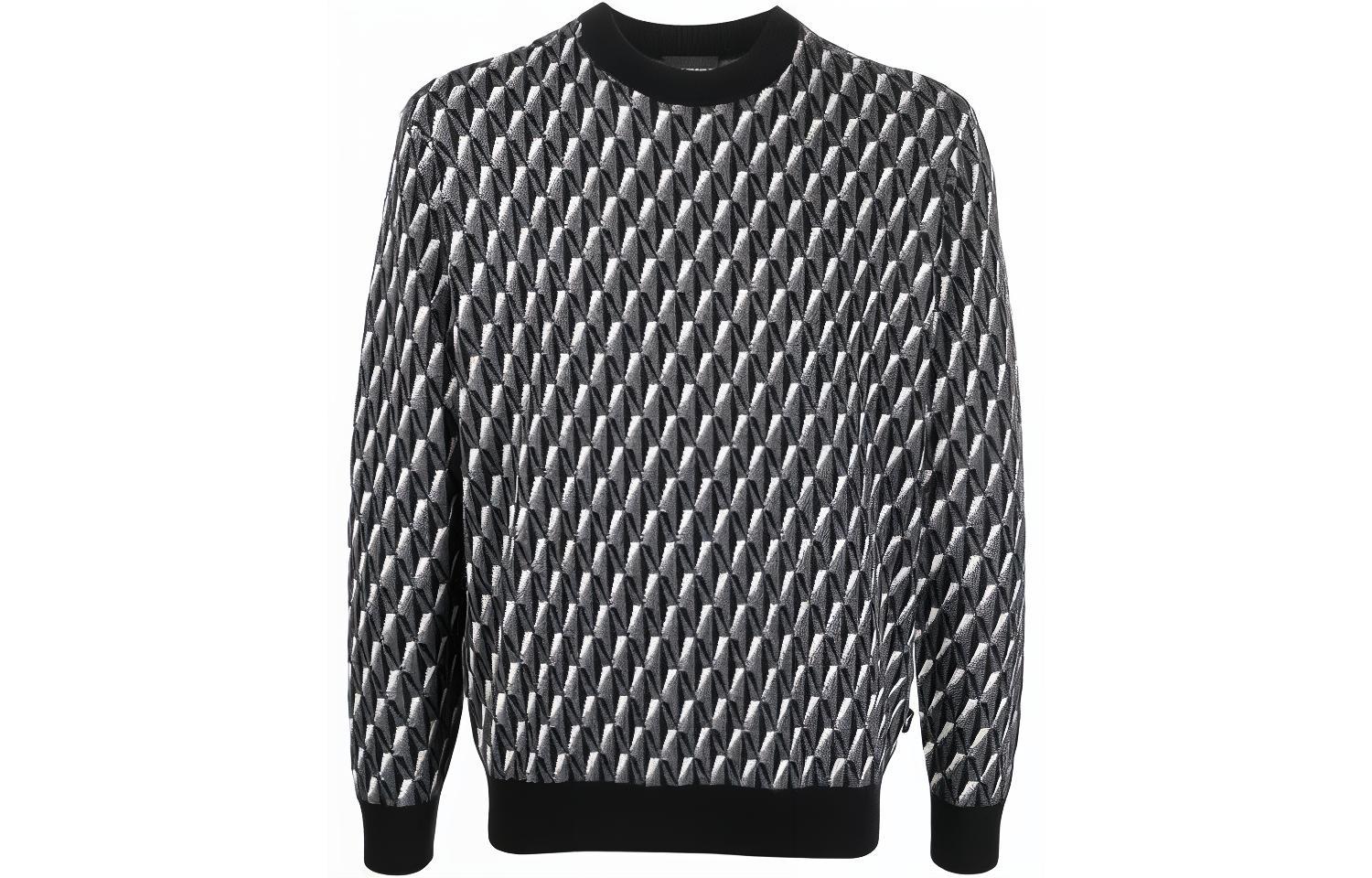 EMPORIO ARMANI FW22 Geometric Logo Knit Pullover Sweatshirt Black . 6L1MXX-1MCQZ-F633