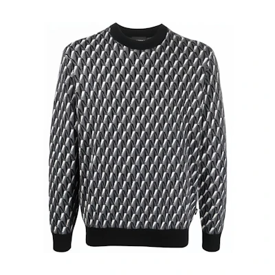 EMPORIO ARMANI FW22 Geometric Logo Knit Pullover Sweatshirt Black . 6L1MXX-1MCQZ-F633