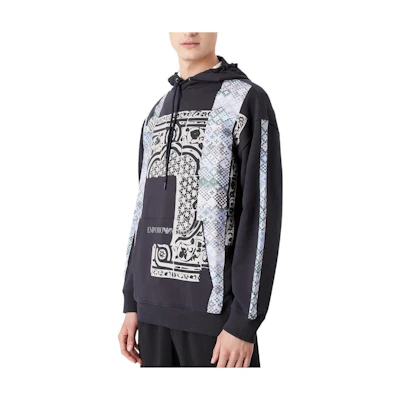Emporio Armani FW22 Geometric Print Pullover Hoodie Blue 6L1M6R-1JA2Z-0922