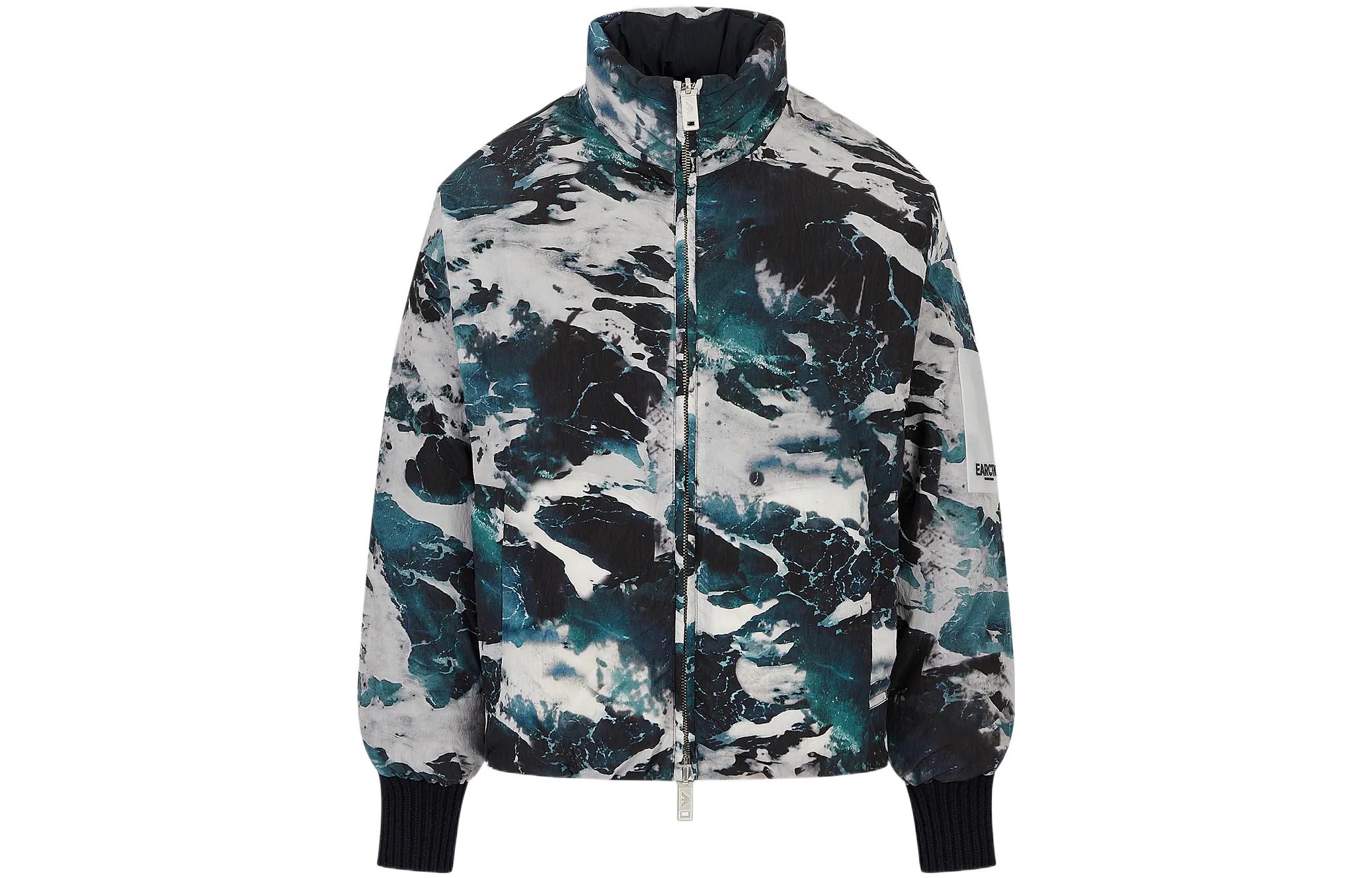 Emporio Armani FW22 Glacier Print Reversible Quilted Down Jacket for Men Multicolor 6L1B8H-1N65Z-F934