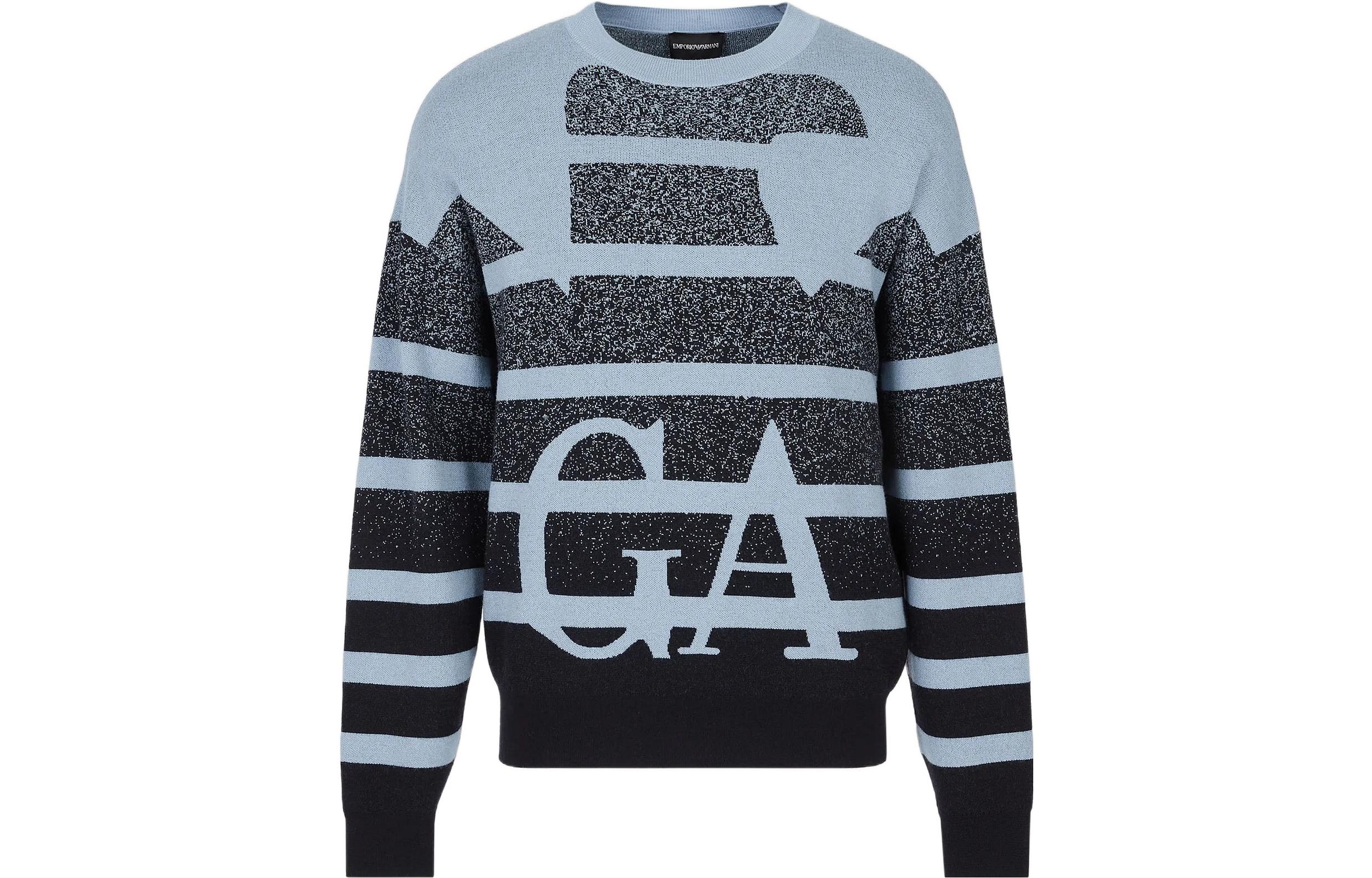 Emporio Armani FW22 Gradient Jacquard Crewneck Sweater  Light Blue 6L1MX91-MKYZ1-F925